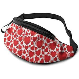 Bumbags Rood Hart Patroon Loves Day Fanny Pack Opvouwbare Unisex Taille Fanny Pack voor Mannen Buiten Fit 14X35cm, Heuptas 593, 14x35cm