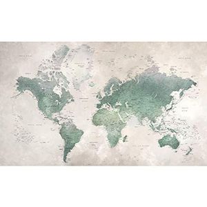Vintage vliesbehang, groene wereldkaart, 250 cm x 150 cm