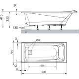 Ligbad Allibert Aero Rechthoekig Bad 170x75x52 cm Incl. Afvoerdeksel En Poten Allibert