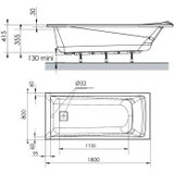 Ligbad allibert aero rechthoekig bad 180x80x52 cm incl. Afvoerdeksel en poten