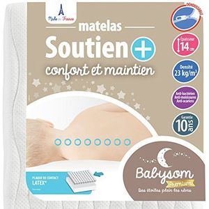 Babysom - Steun+ Baby Matras - 60x120cm | 14 cm dik | Latex toplaag : Duurzaam en Ventilerend | Ademend | Afritsbare tijk | Oeko-Tex® | EU-product