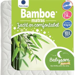 Babysom - Bamboe Baby Matras - 60x120 cm | 14 cm dik | Ademend en absorberend | Vrij van chemische behandelingen | Afritsbare tijk | Oeko-Tex® | EU-product