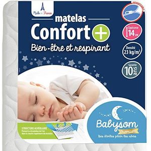 Babysom - Babymatras comfort + 60 x 120 cm | perfecte luchtcirculatie: ademend | zeer geventileerd: optimaal comfort | dikte 14 cm | afneembare overtrek | Oeko-Tex® | Gemaakt in Frankrijk