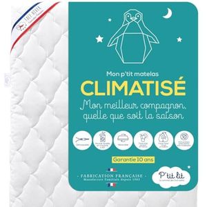 P'TIT LIT - Babymatras met airconditioning - 60 x 120 cm - 1 kant zomer koel / 1 zijde winter gewatteerd - anti-mijt - afneembare hoes - Oeko Tex® - Gemaakt in Frankrijk Wit