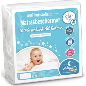 Babysom - Babymatrasbeschermer tegen mijten - 60 x 120 cm | zachte en stille waterdichte matrasbeschermer | 100% katoen: zacht en absorberend | Oeko-Tex®
