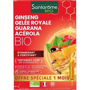 Santarome Biologische Ginseng Royal Jelly Guarana Acerola 30 Ampullen