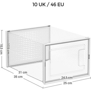 Schoenendozen, opbergdozen voor schoenen, schoenenorganizer, kunststof dozen, opvouwbaar en stapelbaar, voor schoenen tot maat 44 HMSP18MWT