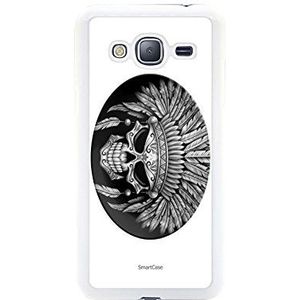 Smartcase Beschermhoes en gehard glas voor Samsung Galaxy J3 2016, exclusieve collectie Indian Skull
