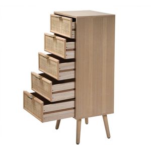 Ladekast met 5 lades en natuurlijke rotan voorkant - L36,5 x H100,5 cm - MIYA