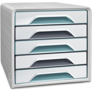 cep Schubladenbox Smoove  weiß/grau/grün 1071110571, DIN A4 mit 5 Schubladen