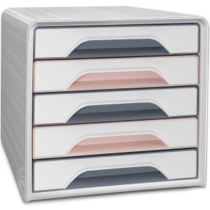 cep Schubladenbox Smoove  weiß/grau/rosa 1071111681, DIN A4 mit 5 Schubladen