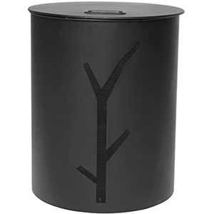 RUECAB - Pelletbox, houtpelletkist, ronde pellets voor kachel, metalen emmer met deksel, zwarte mand op wielen, Ø 38,5 x H 50,5 cm, 2851