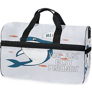 Vrienden Shark Fish Cartoon Sport Zwemmen Gym Tas met Schoenen Compartiment Weekender Duffel Reistassen Handtas voor Vrouwen Meisjes Mannen, Foto, M