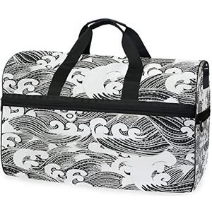 Black Wave Spray Wave Sport Zwemmen Gym Tas met Schoenen Compartiment Weekender Duffel Reistassen Handtas voor Vrouwen Meisjes Mannen, Foto, M