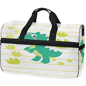 Dinosaurus Cartoon Strepen Leuke Sport Zwemmen Gym Tas Met Schoenen Compartiment Weekender Duffel Reistassen Handtas voor Vrouwen Meisjes Mannen, Foto, M