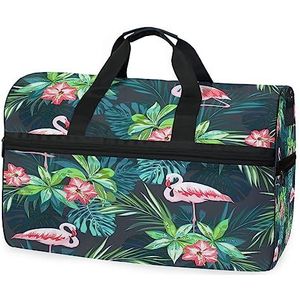 Tropische Blad Bloem Flamingo Sport Zwemmen Gym Tas met Schoenen Compartiment Weekender Duffel Reistassen Handtas voor Vrouwen Meisjes Mannen, Foto, M