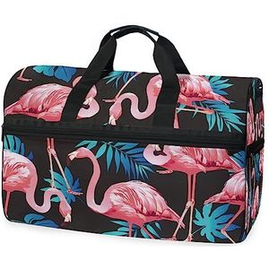 Bird Leaf Artistieke Flamingo Sport Zwemmen Gym Tas met Schoenen Compartiment Weekender Duffel Reistassen Handtas voor Vrouwen Meisjes Mannen, Foto, M