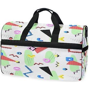 Cartoon Symbool Kunst Geometrie Sport Zwemmen Gym Tas met Schoenen Compartiment Weekender Duffel Reistassen Handtas voor Vrouwen Meisjes Mannen, Foto, M