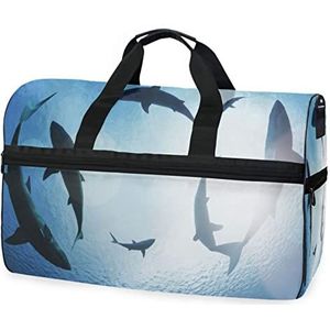 Shark Fish Ocean Animal Sports Swim Gym Bag met Schoenen Compartiment Weekender Duffel Reistassen Handtas voor Vrouwen Meisjes Mannen, Foto, M