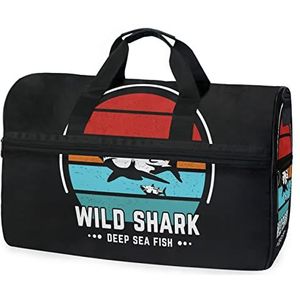 Wild Shark Fish Kleur Sport Zwemmen Gym Tas met Schoenen Compartiment Weekender Duffel Reistassen Handtas voor Vrouwen Meisjes Mannen, Foto, M