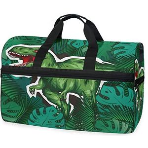 Jurassic Dinosaurus Bladeren Sport Zwemmen Gym Tas met Schoenen Compartiment Weekender Duffel Reistassen Handtas voor Vrouwen Meisjes Mannen, Foto, M, Afneembaar, Duurzaam