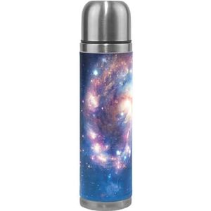 Universe Dream Glow Galaxy Thermos Sport Waterfles Potten Roestvrij Staal Geïsoleerde Vacuümfles Leer Verpakt (500ML)
