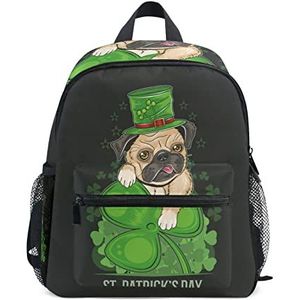 Pug Hond Groene Leuke Peuter Rugzak Boekentas Mini Schoudertas voor 1-6 Jaar Reizen Jongens Meisjes Kids Met Borstband Clip Fluitje, Foto, M