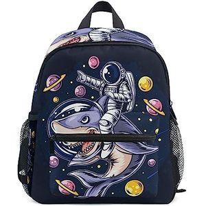 Shark Space Planet Astronaut Peuter Rugzak Boekentas Mini Schoudertas voor 1-6 Jaar Reizen Jongens Meisjes Kinderen met Borstband Clip Fluitje, Foto, M