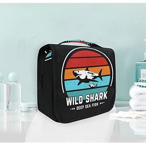 Wild Shark Fish Kleur Opknoping Opvouwbare Toiletry Cosmetische Tas Make-up Reizen Organizer Tassen Case voor Vrouwen Meisjes Badkamer