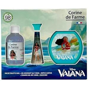 Corine de Farme - Set Vaiana met eau de toilette 30 ml, schuimbad 300 ml en broodtrommel – cadeau voor meisjes – geur voor kinderen, vanillegeur, 3-in-1 fruitige gel
