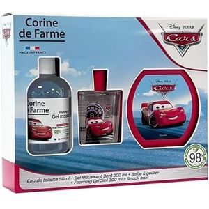 Corine de Farme - Cars-set met eau de toilette 50 ml, schuimbad 300 ml en broodtrommel – cadeau voor jongens – kindergeur met bloemenmuskus – fruitige gel 3-in-1