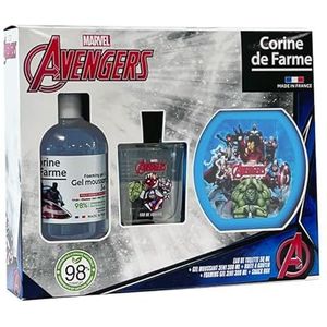 Corine de Farme - Avengers-set met eau de toilette 50 ml, schuimbad 300 ml en broodtrommel - cadeau voor jongens - geur voor kinderen, appelgeur Gourmande - 3-in-1 fruitige gel