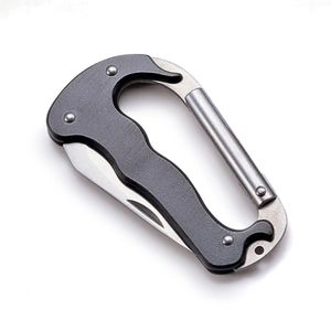 Compacte Carabiner met Mes - 4,5 x 7,5 cm - 8 mm dik - Sleutelorganizer - Sleutelbos - RVS - Zwart metaal - Ultieme Multitool voor Onderweg