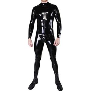 Zwarte Sexy Latex Catsuit Met Codpiece Schouder En Achter Rits Rubber Body Pak Bodysuit Zentai Overall-XXL