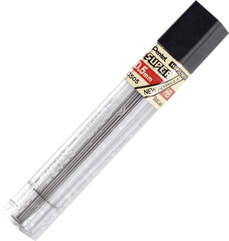 Pentel - HB - Potloodstift - Zwart - Koker à 12 Stuks, 0,5 mm, 100% Gerecycled Materiaal