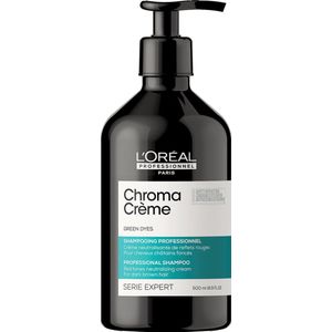 L'Oréal Professionnel, Kleurcorrigerende shampoo, voor donkerbruin en zwart haar, neutraliseert rode tinten, met groene pigmenten, chroom, 500 ml