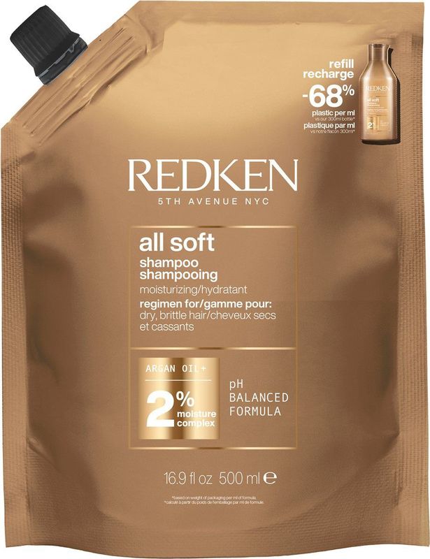 Redken - All Soft Shampoo Refill - 500 ML - Voor Droog en Broos Haar