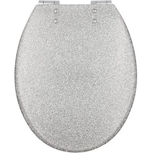 Gelco 709563 glitter wc-bril, motief glitter, softclosemechanisme, kunsthars, zilver, 46 x 34 x 7,5 cm