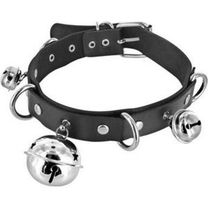 Fetish Tentation Naughty Kitty Bells - BDSM - Halsband met Belletjes en Ringen - Verstelbaar - Zwart