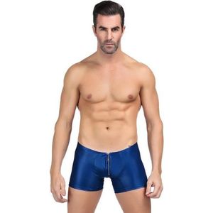 Paris Hollywood MP069 - Erotisch Heren Ondergoed - Wetlook Boxershort met Rits - Maat S - Blauw