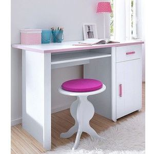 Biotiful - Kinderbureau - Roze/Wit - Spaanplaat - 1 Deur & 1 Lade