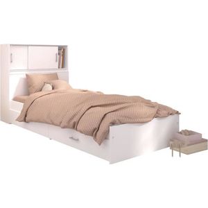 Schep junior bed 90x200 cm - 2 laden - Aanpasbaar in 190 cm - Wit decor - L 98 x h 67 x d 203 cm - Parisot