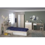 CHARLEMAGNE Complete kinderkamer - Hoofdbord + bed + ladenkast + garderobe + bureau - hedendaags - Licht en wit acaciabestekleding