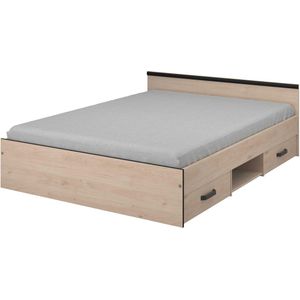 Vente-unique  Bed met opbergruimte PABLO - 2  laden en een niche - 140 x 190 cm - Kleur: Eik L 145.8 cm x H 58.9 cm x D 193 cm