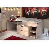 Parisot Hochbett Milky mit kleiner Arbeitsfläche und kleiner Kommode, extra Stauraum