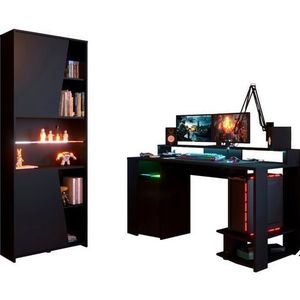 PARISOT Gaming Gaming bureau + 2-deurs boekenkastenset - Zwart decor