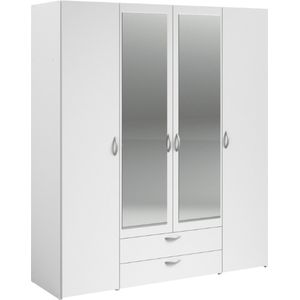 Varia garderobe - wit decor - 4 scharnierende deuren + 2 spiegels + 2 laden - l 160 x h 185 x d 51 cm - Parisot