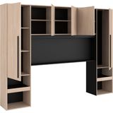 Vente-unique Bedkast met opbergruimte - Met ledverlichting - L265 cm - Kleur: naturel en zwart - VELONA L 265.2 cm x H 202.8 cm x D 39.8 cm