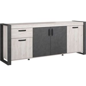 Dressoir Sandy 218cm met 4 deuren en 1 lade - grijze eik/beton