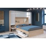 VELONA Brugkast - Glanzend Wit en Houtlook - Met Ledverlichting